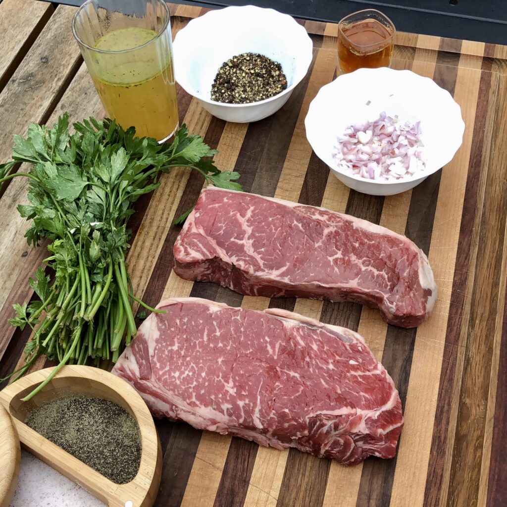 Pepper crusted steak ingredients.