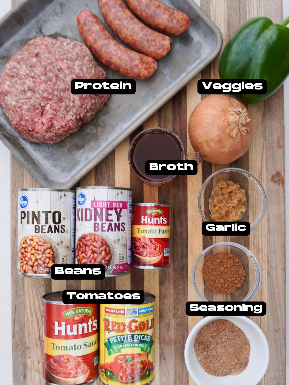 Ingredients for an over the top beef chili.
