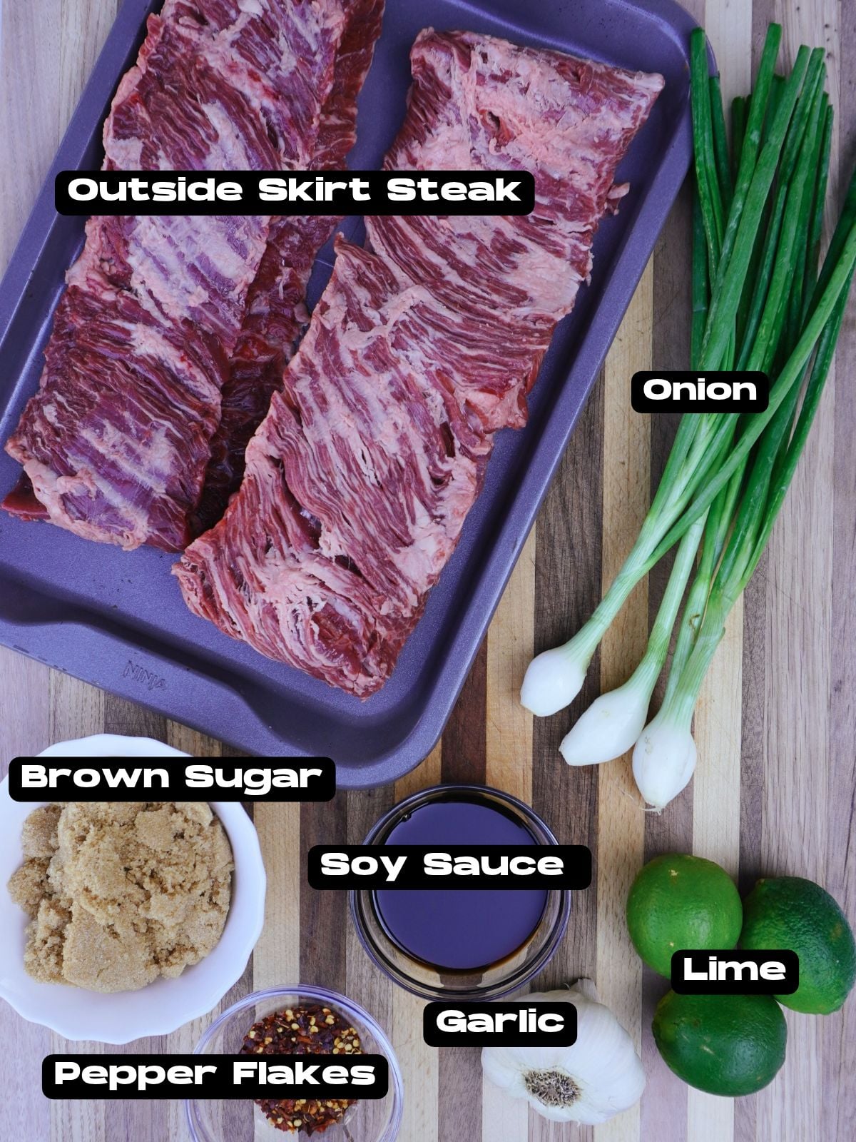 Ingredients needed to make Marinated Skirt Steak.
