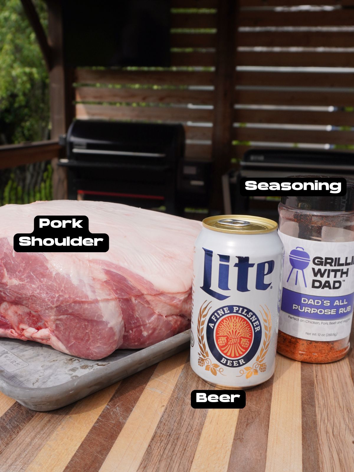 Beer Injected pulled pork ingredients.