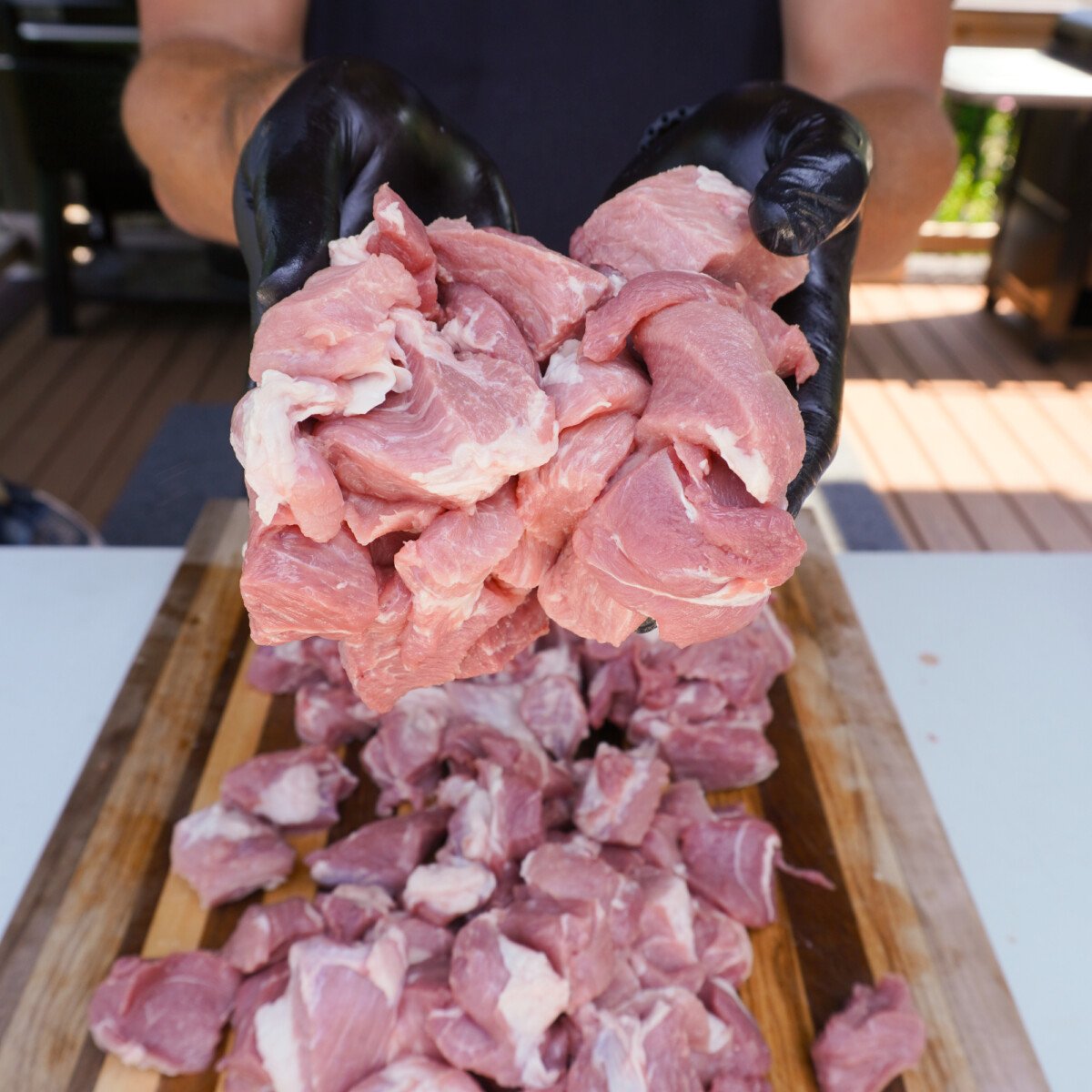 cubes pork shoulder bites.