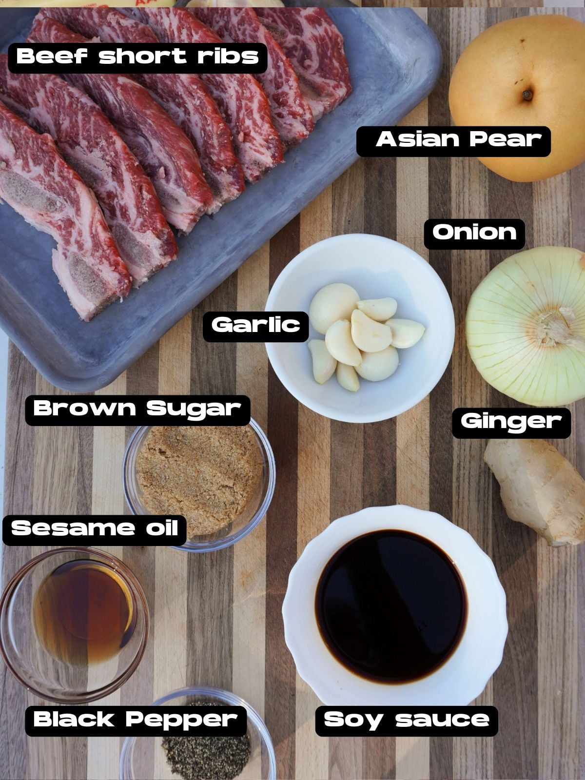 Ingredients needed for Korean Beef Ribs.
