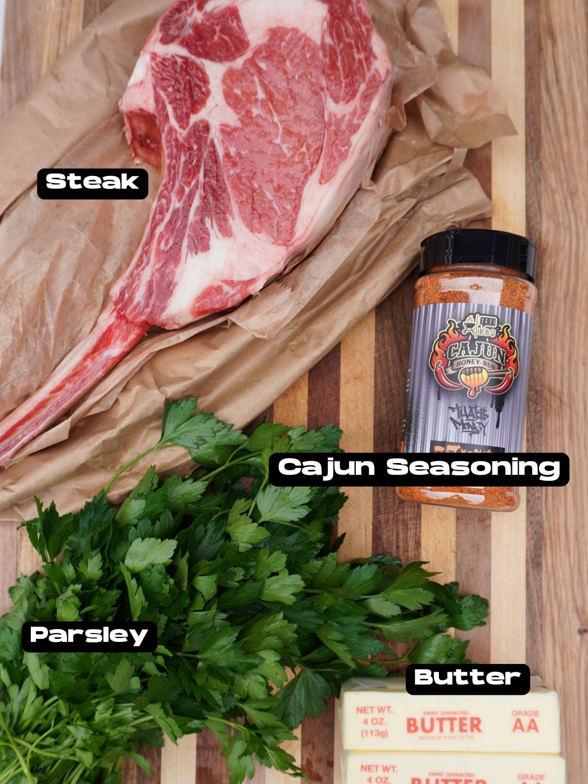 Grilled Tomahawk with Cajun Butter ingredients.