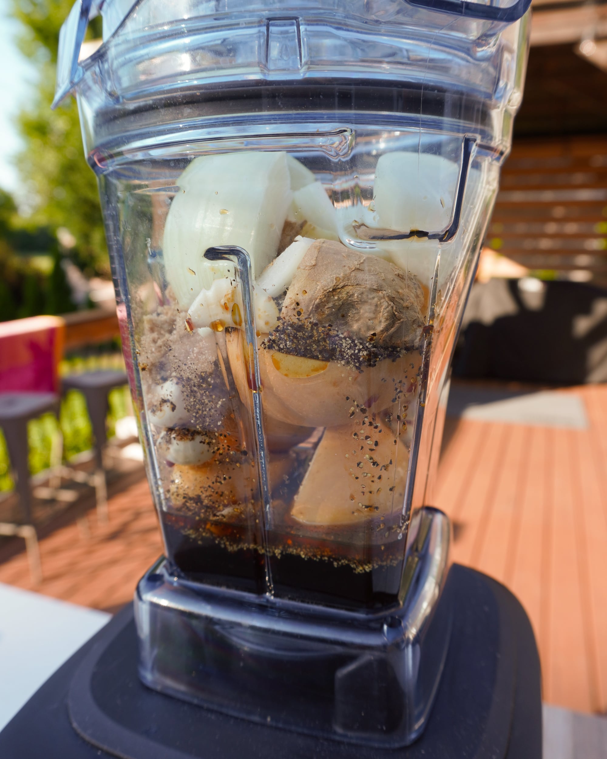 Korean Beef rib marinade ingredients in a blender.