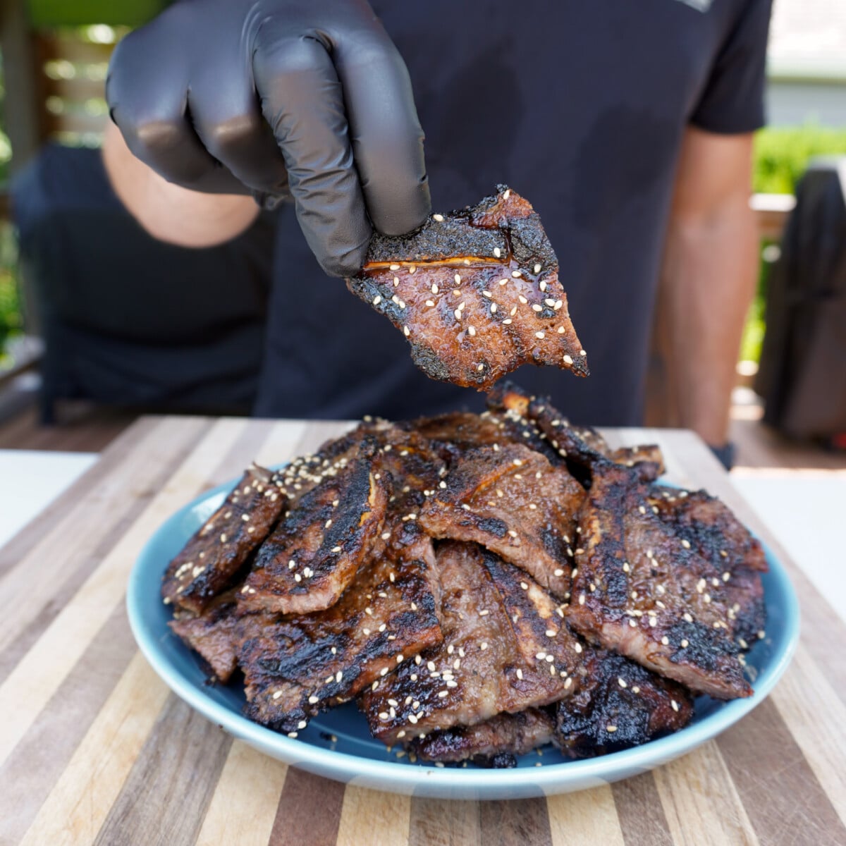 cut up grilled Korean beef ribs.