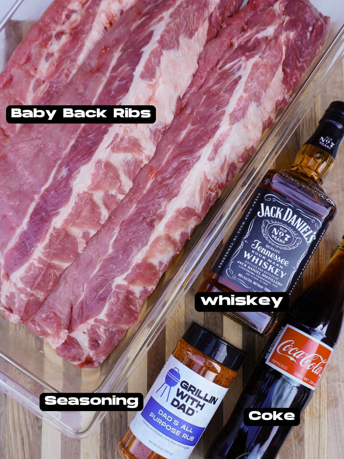 key ingredients needed to make jack and coke smoked ribs.