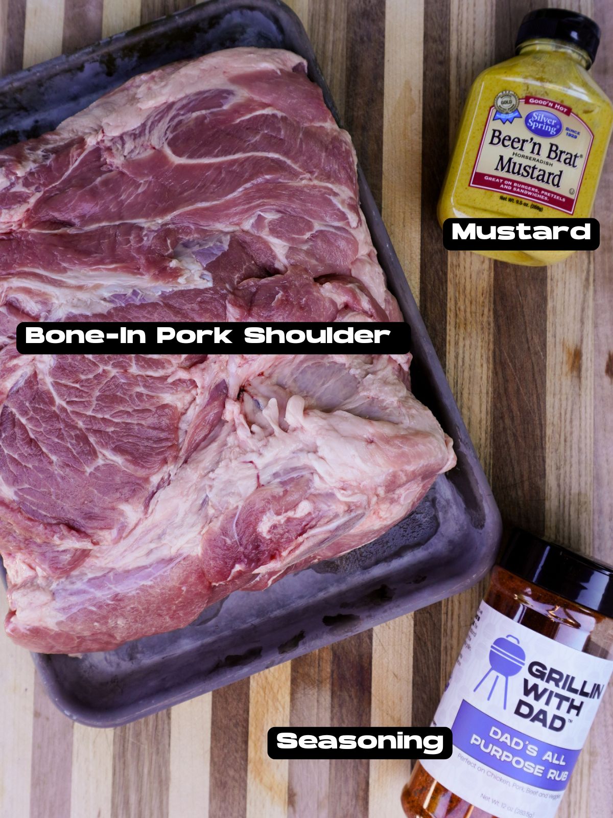 Smoked pulled pork with Mustard BBQ sauce ingredients.