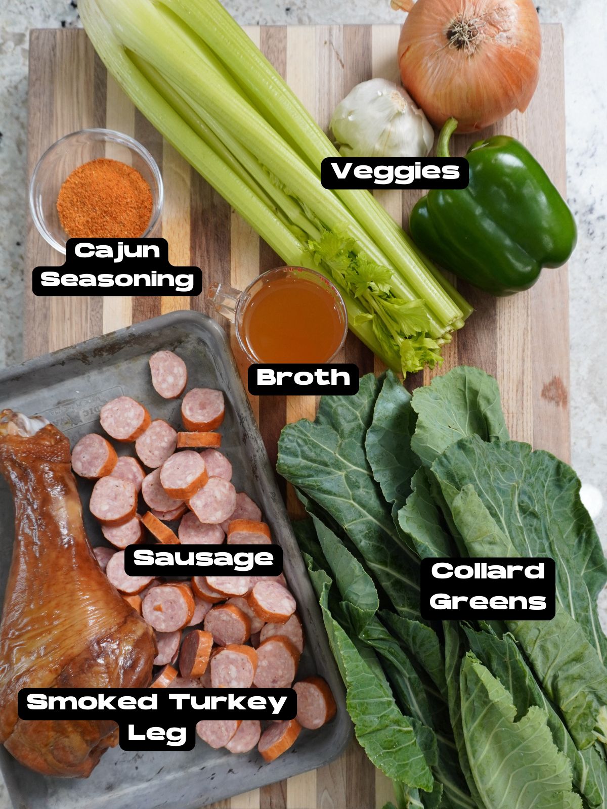 Collard Greens Cajun Gumbo ingredients.
