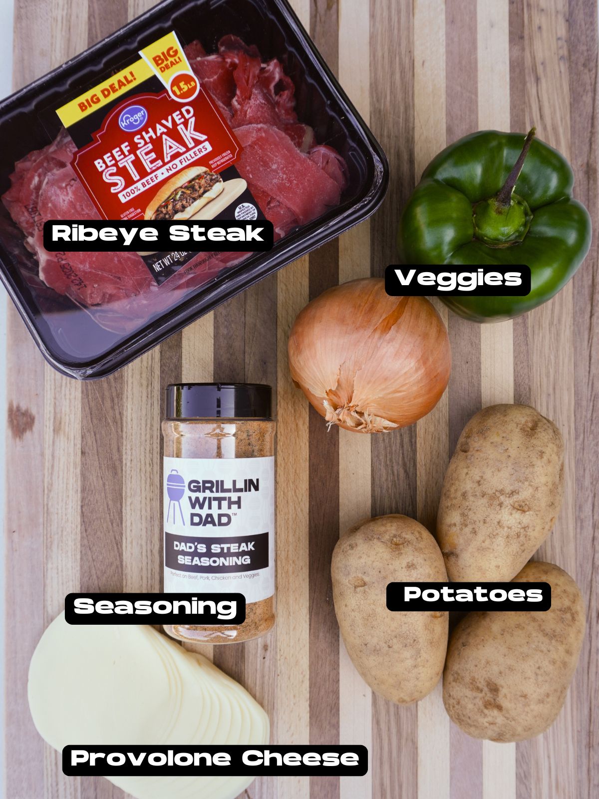 Grilled Cheesesteak Potato Skins ingredients.