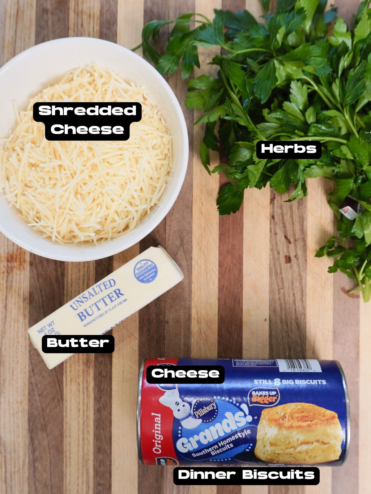 Cheesy dinner muffin ingredients.