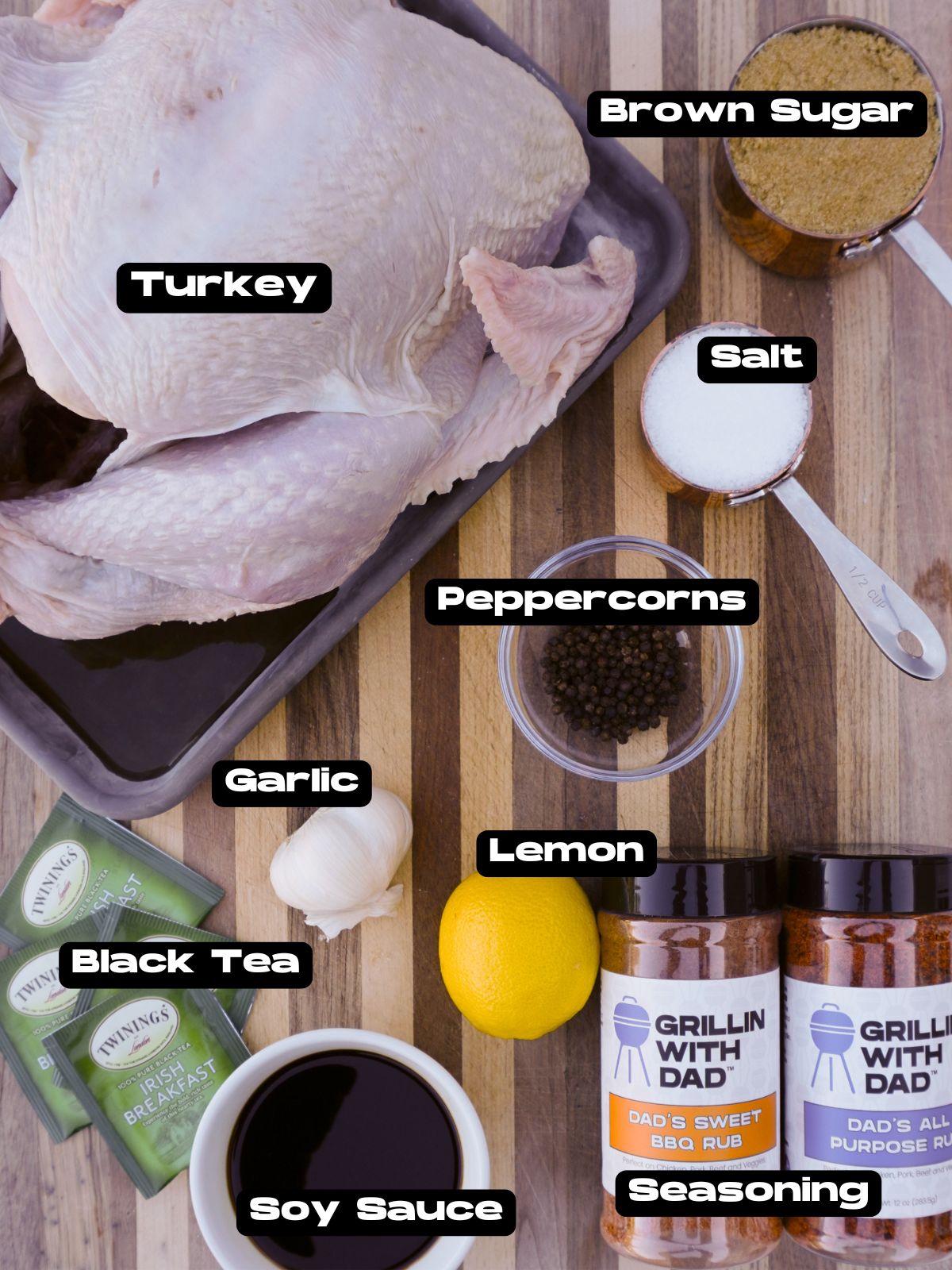 Sweet Tea Brine Grilled Turkey ingredients.