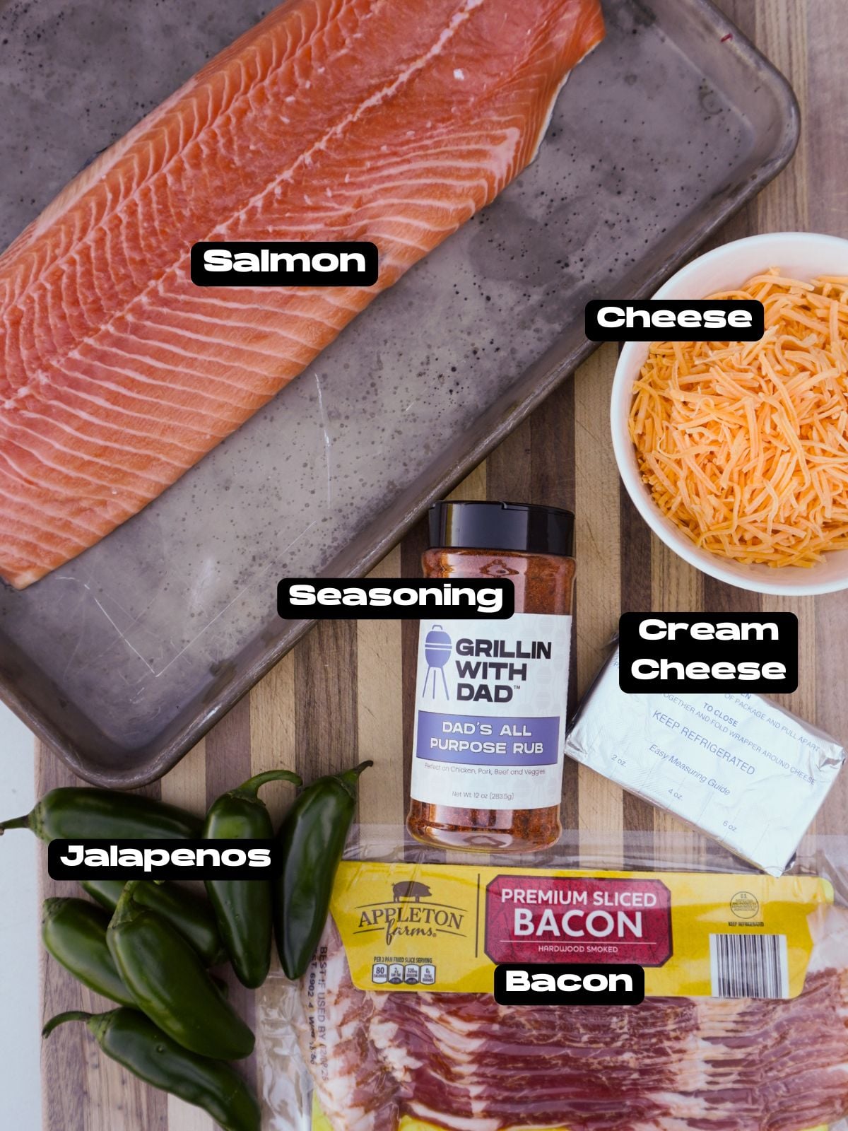 Grilled Jalapeno Popper Salmon Pinwheels ingredients.