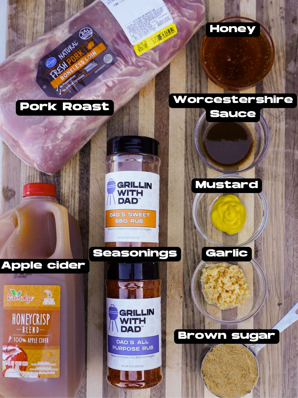 grilled apple cider pork roast ingredients.