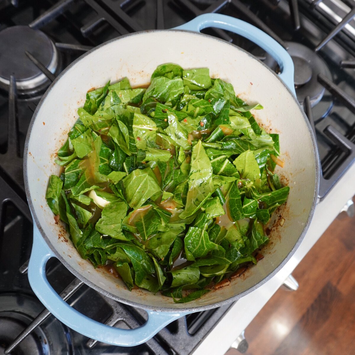 collard greens in dutch oven.