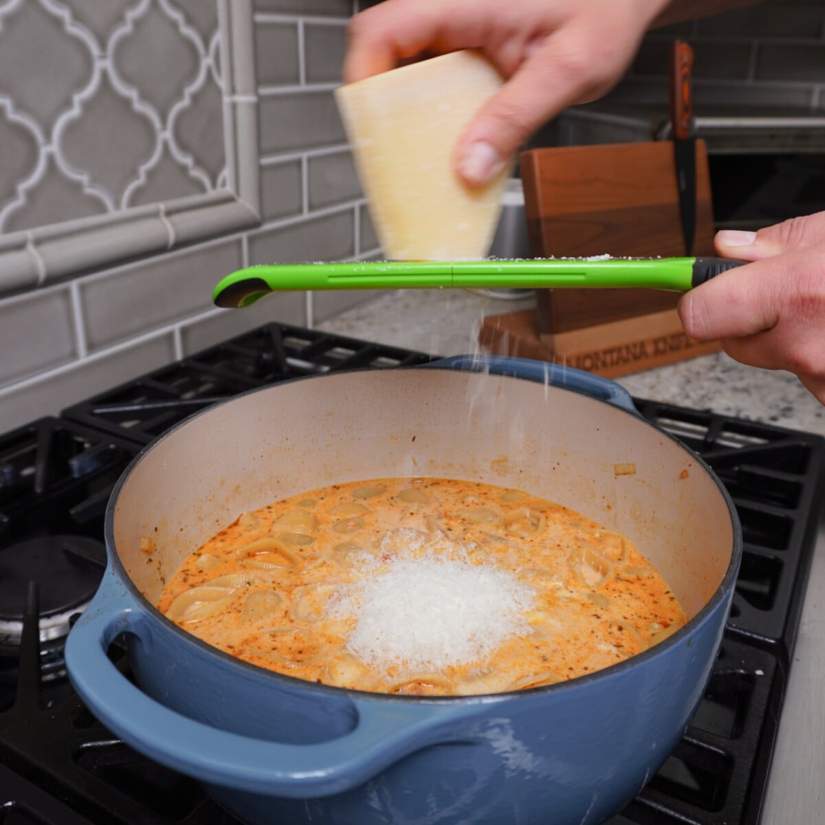 gating parmesan cheese over the easy marry me chicken soup.