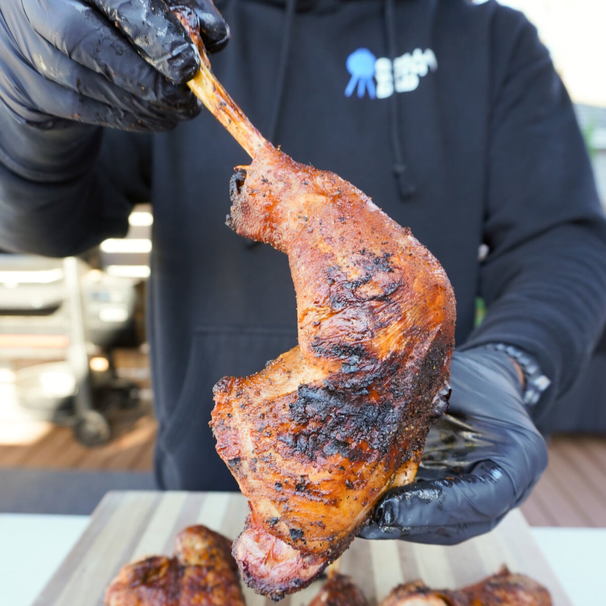 Sweet Tea Brine Grilled Turkey Leg and Thigh.