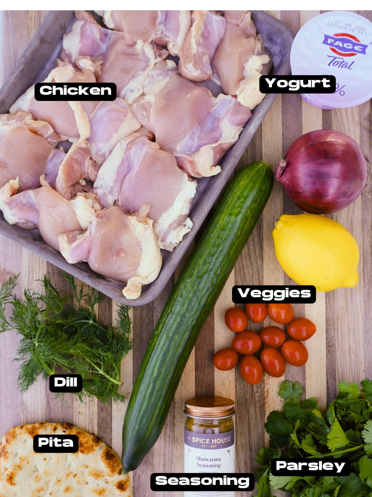 Grilled Chicken Shawarma ingredients.