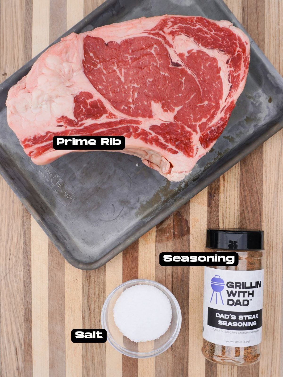Reverse seared smoked prime rib ingredients.