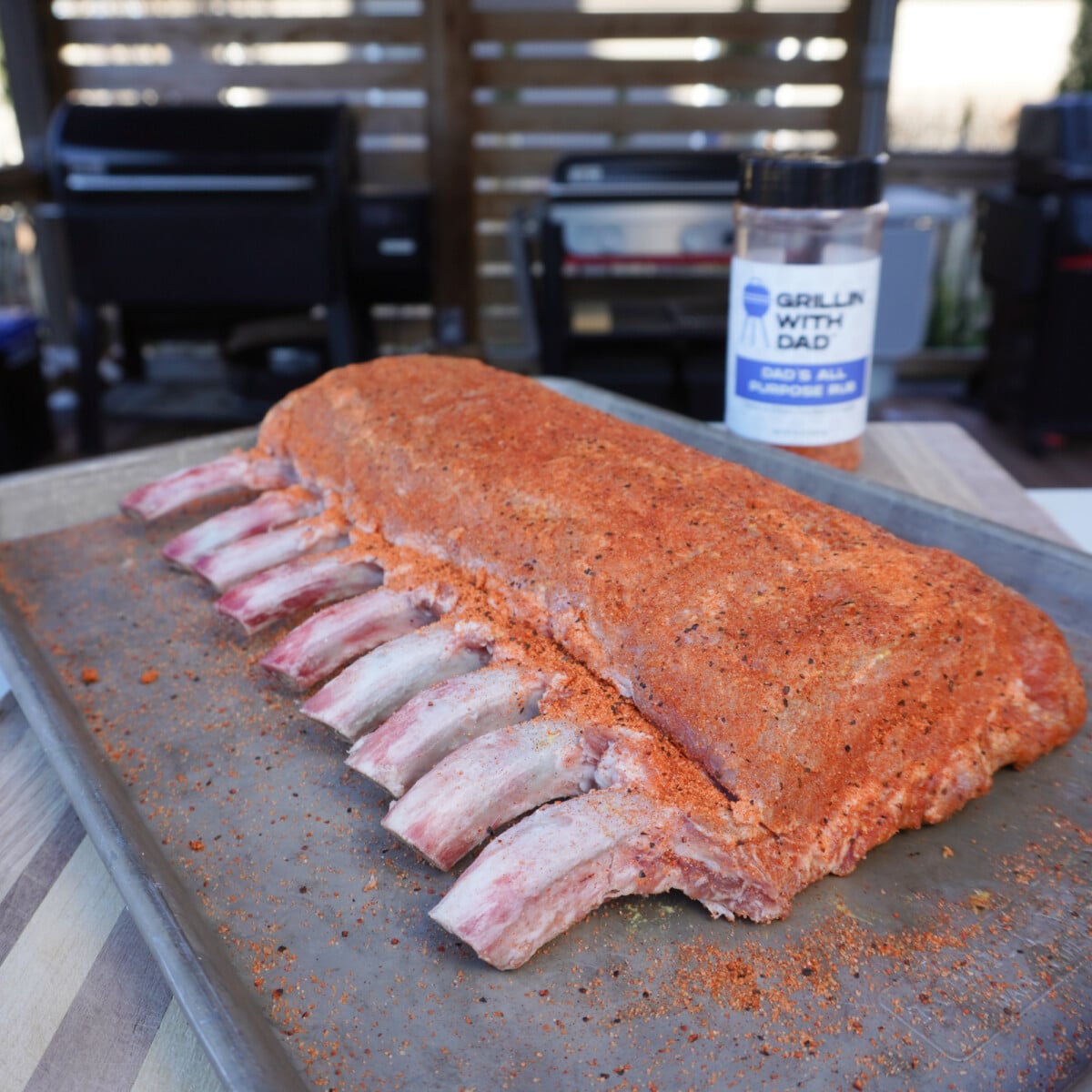 Seasoned bone-in pork loin.