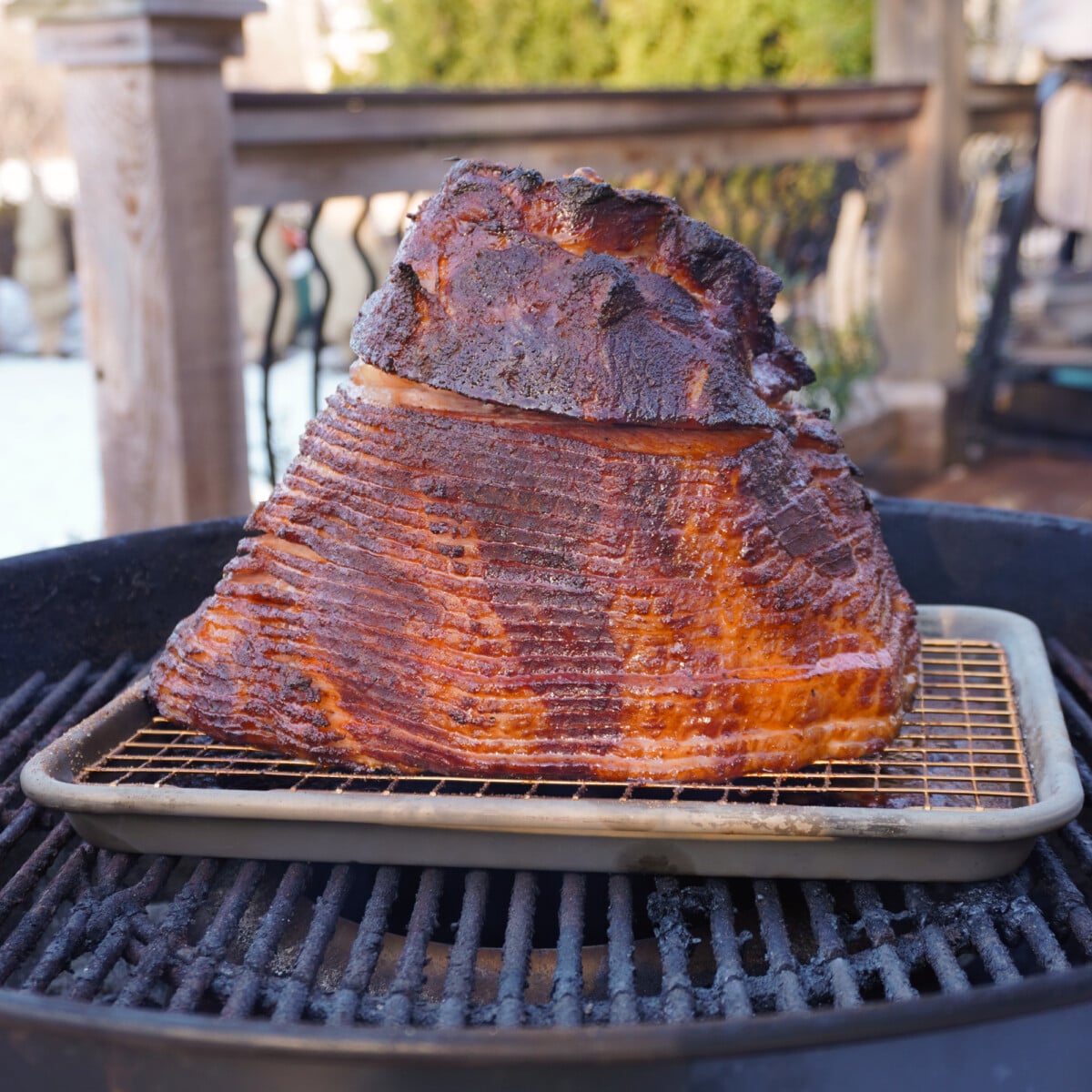 double smoked ham on grill.