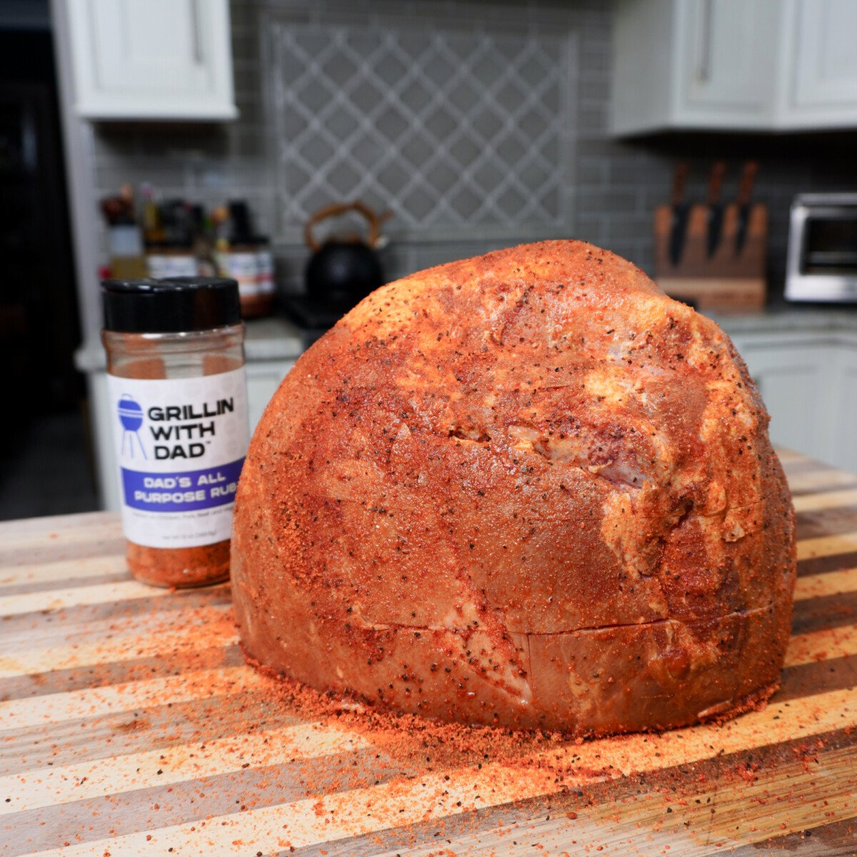 seasoned ham with all purpose rub.