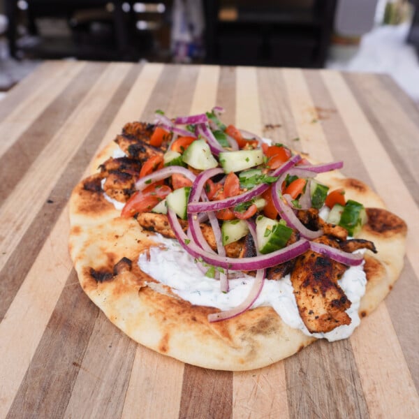 Grilled Chicken Shawarma on a pita.