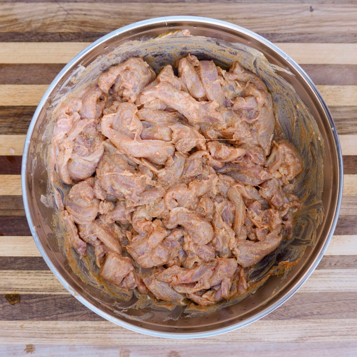 chicken strips in a yogurt based shawarma marinade.