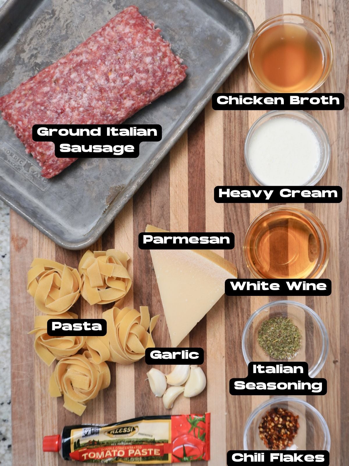 Creamy Italian Sausage Pasta ingredients.