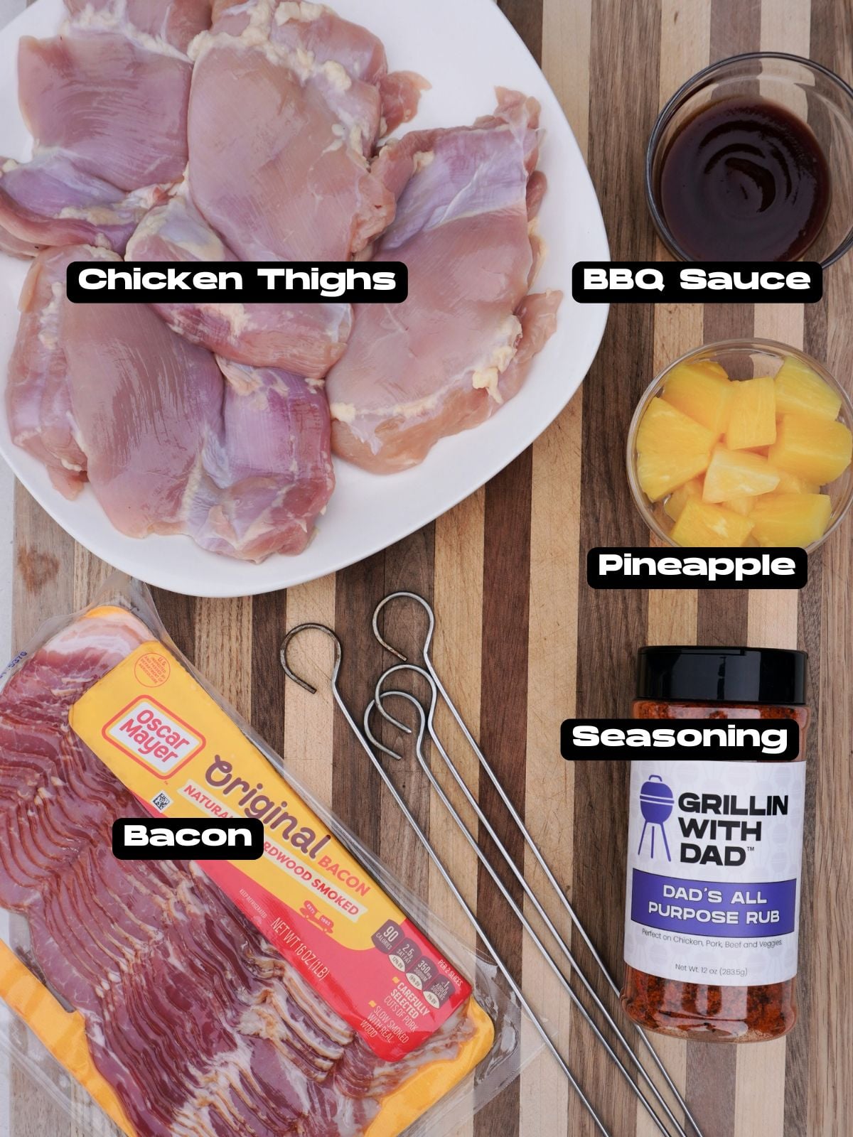 bacon wrapped chicken skewers ingredients.