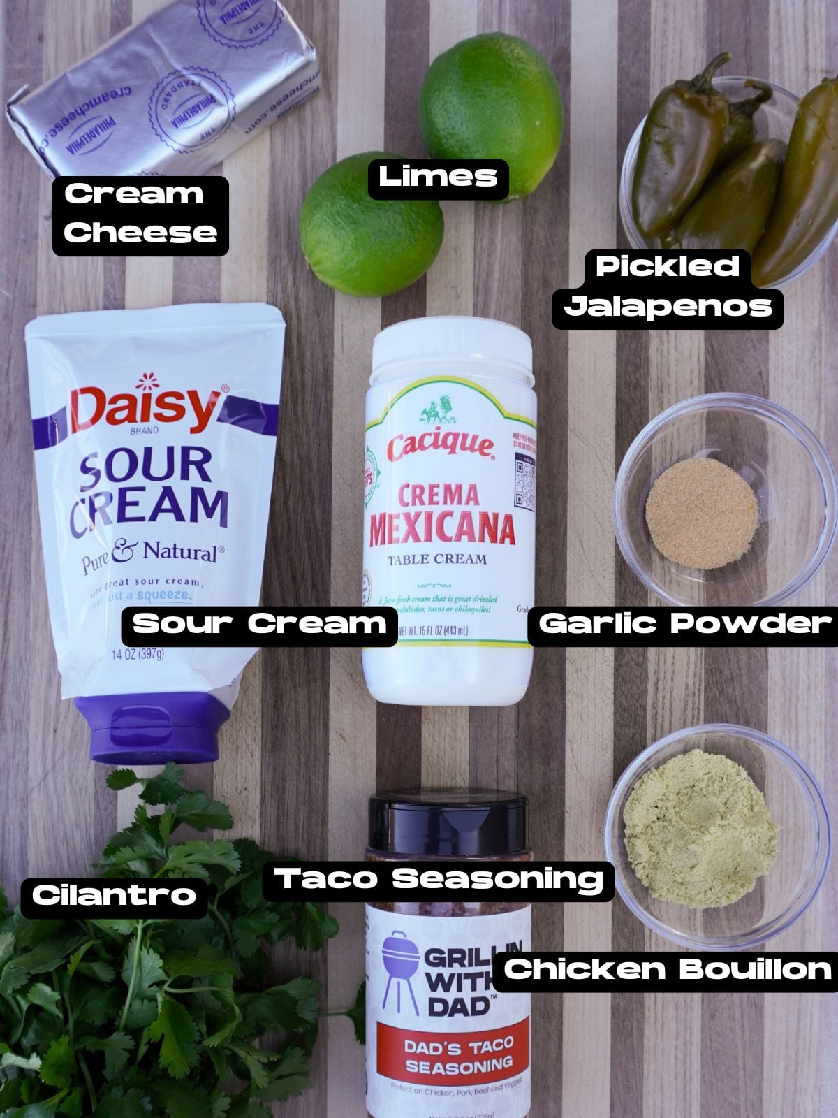 Ingredients needed to make smoked Jalapeno Cheese dip.