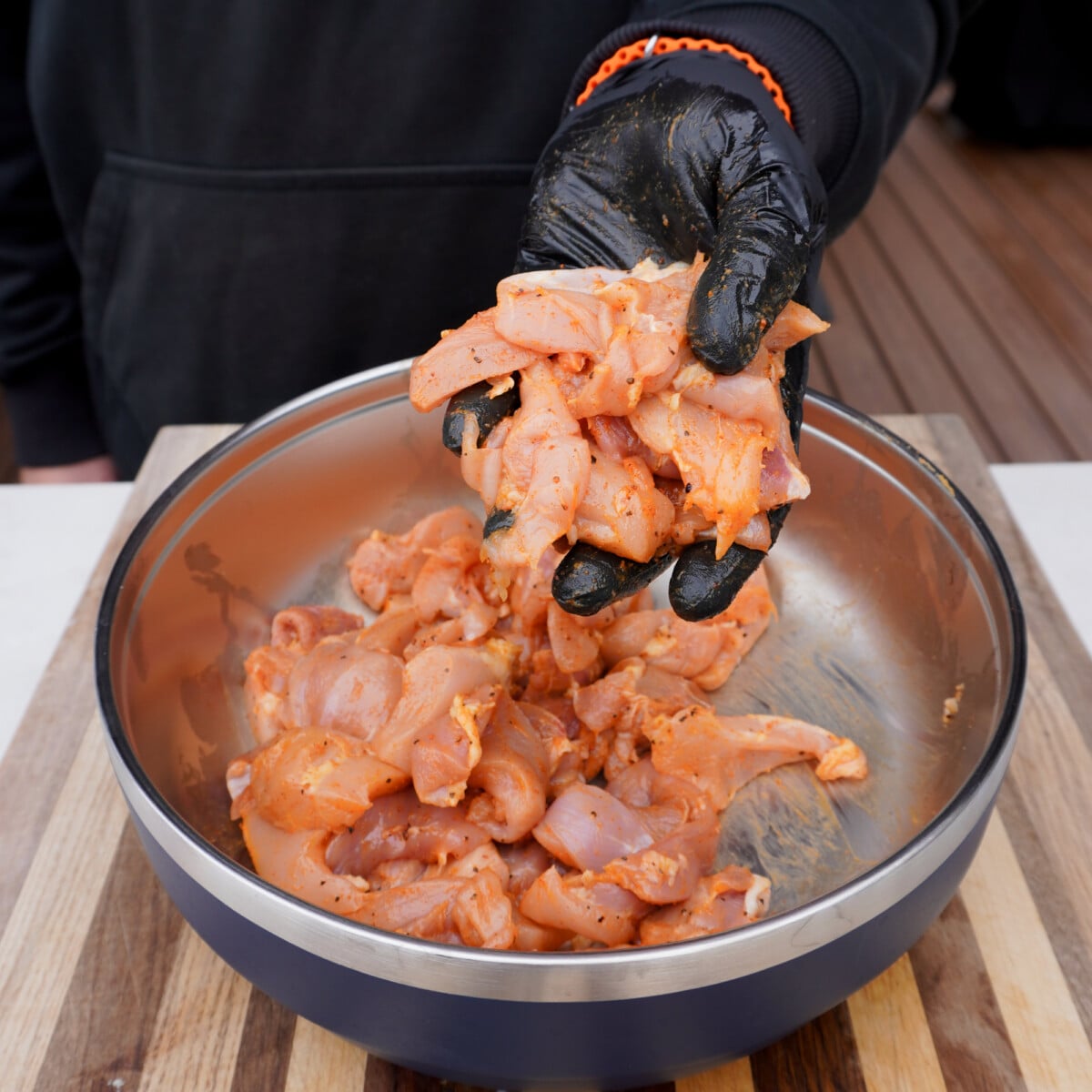 sliced and seasoned chicken thighs.