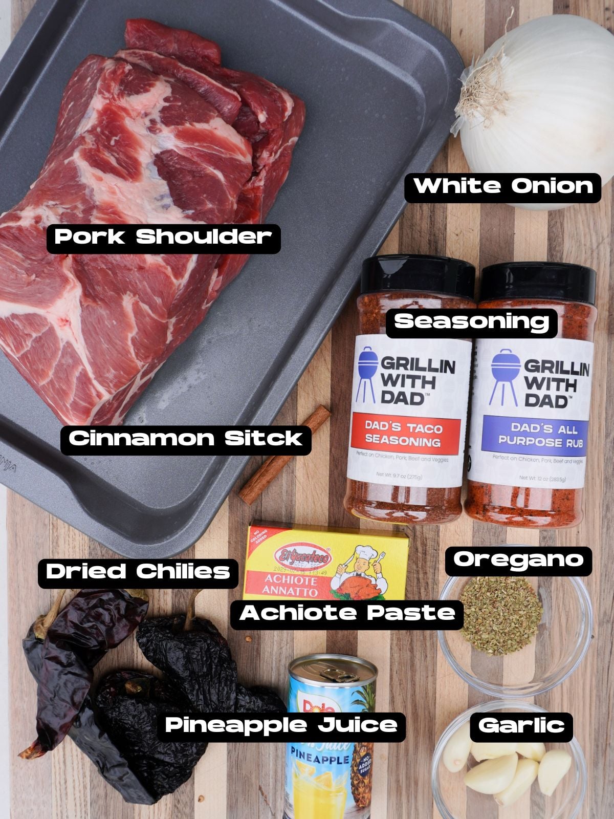 Pulled Pork Tacos al Pastor ingredients.