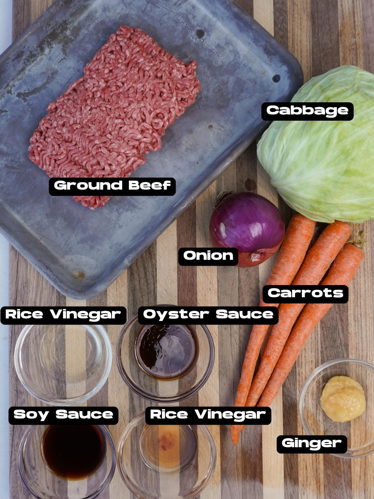 Beef Egg Roll Bowl ingredients.