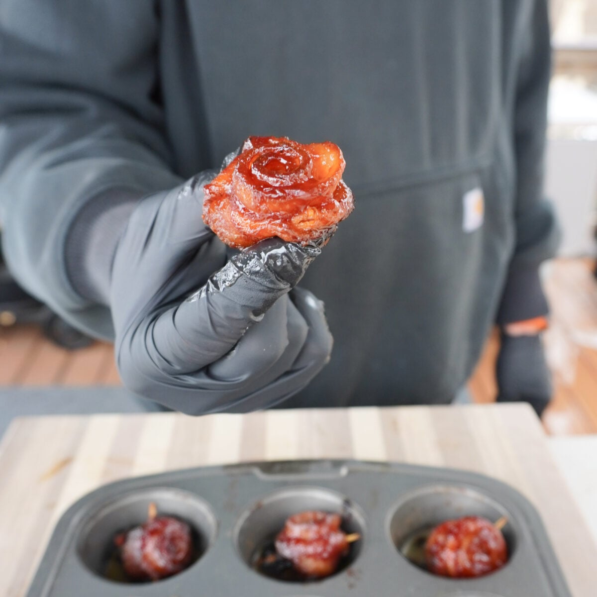 Grilled bacon rose pedals.