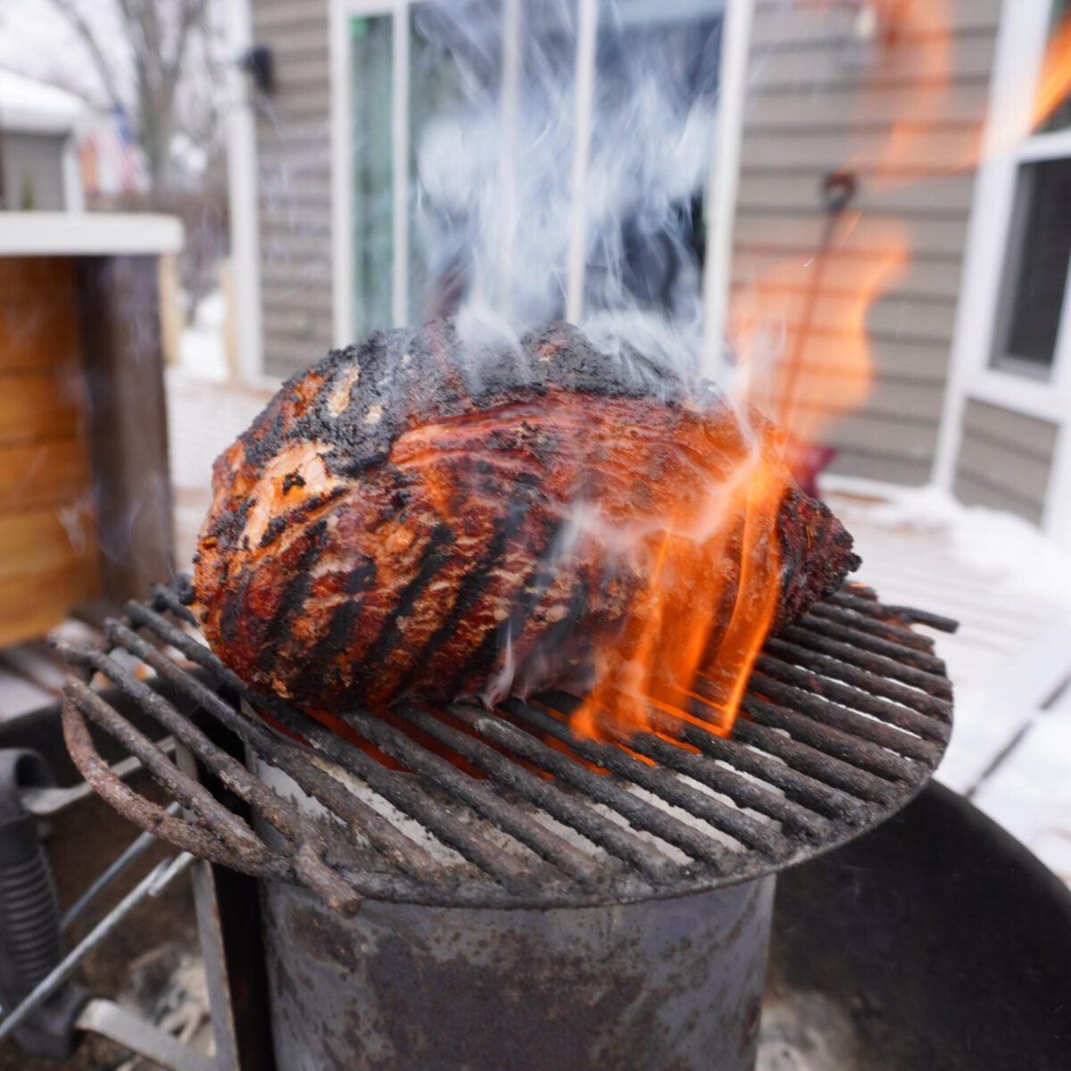 reverse seared prime rib on a chimney.