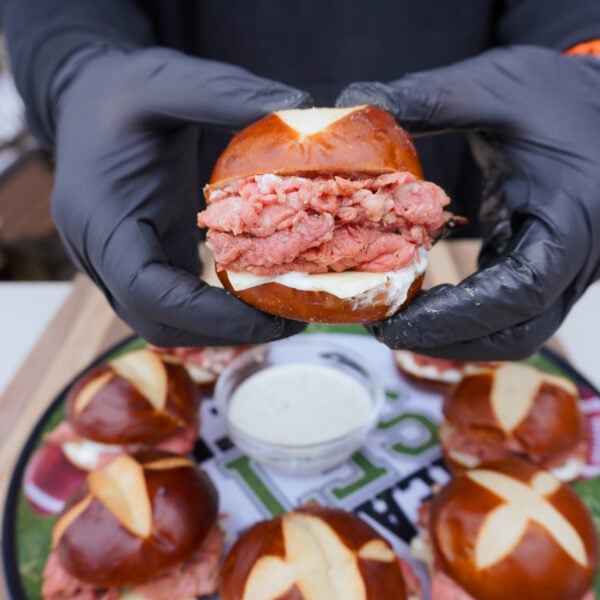 grilled prime rib sliders presented.