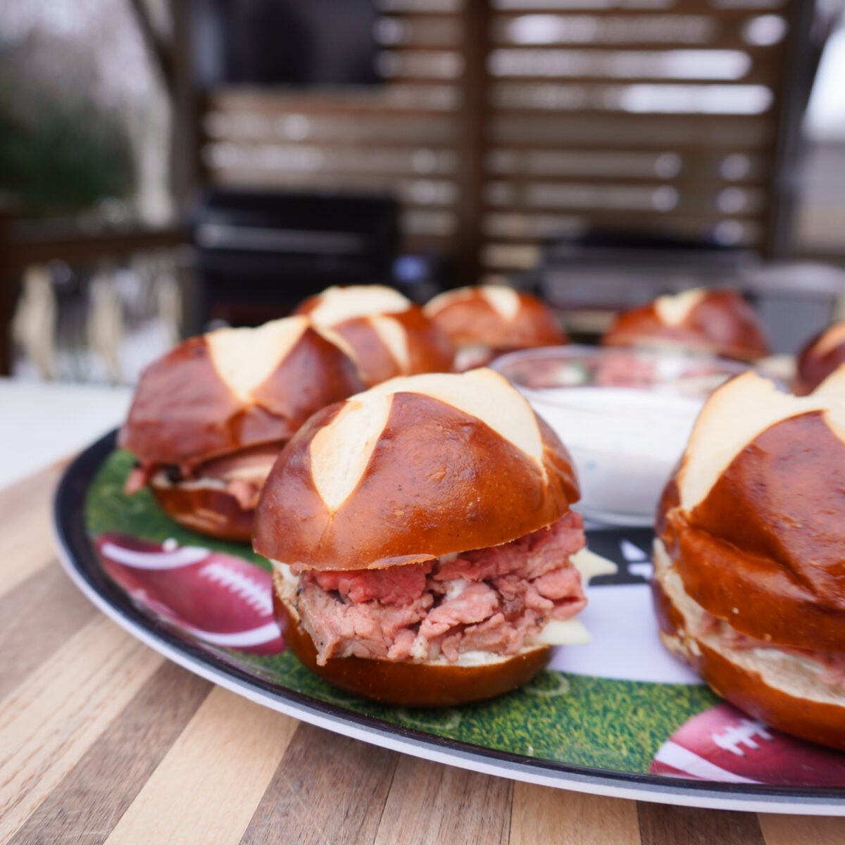 Grilled Prime Rib Sliders on a platter.