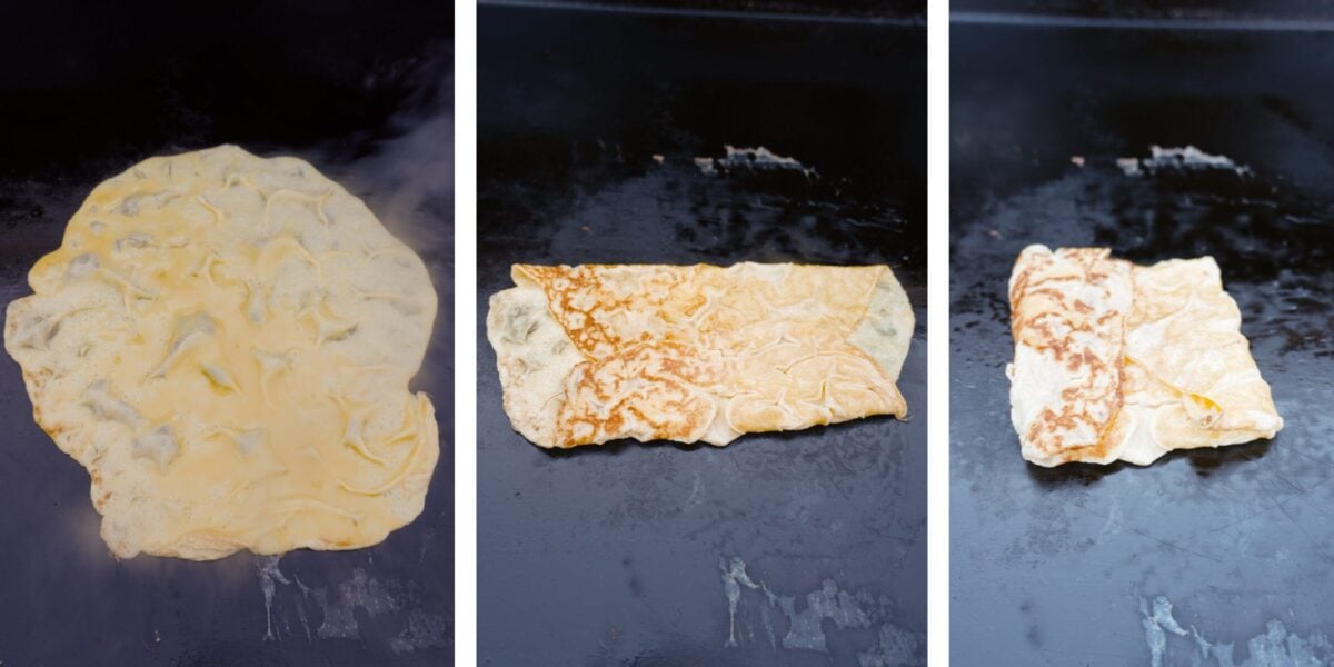 step by step illustration for best fluffy eggs on breakfast sandwich.