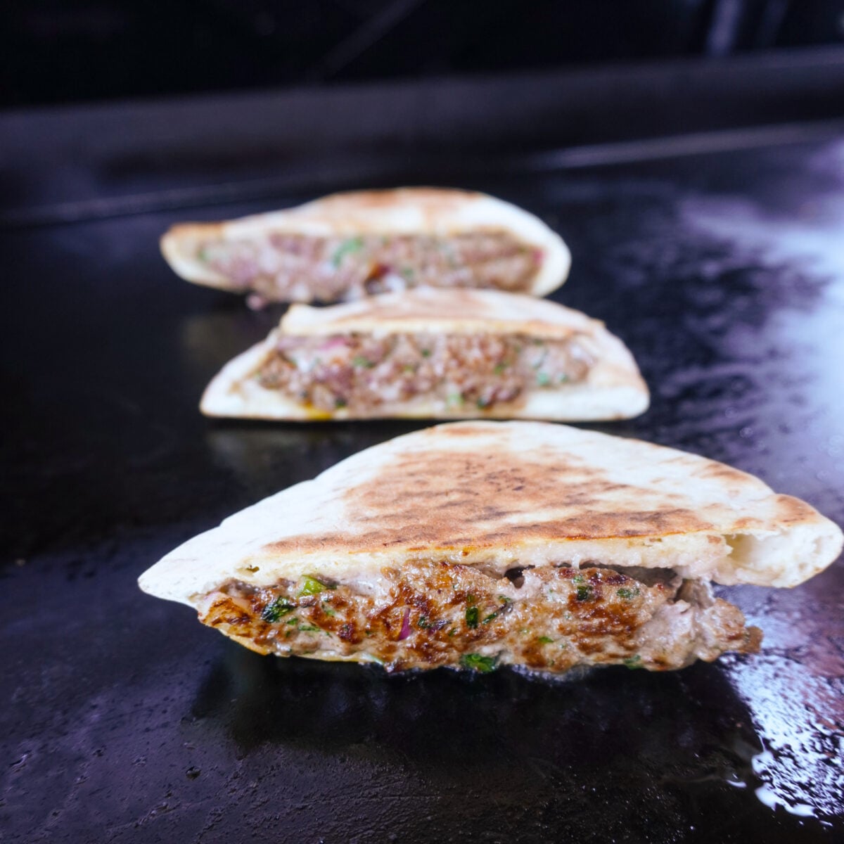 Grilled Beef Arayes on the griddle.