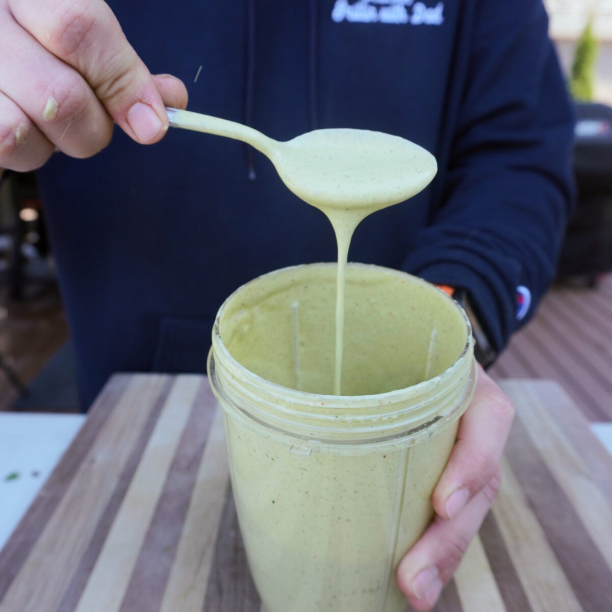 Homemade creamy avocado and cilantro sauce.
