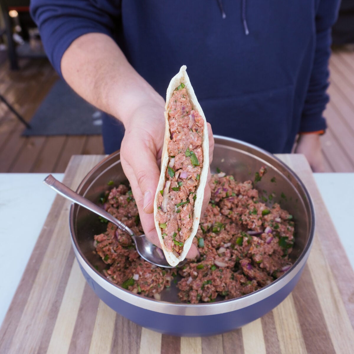 Stuffed beef arayes.