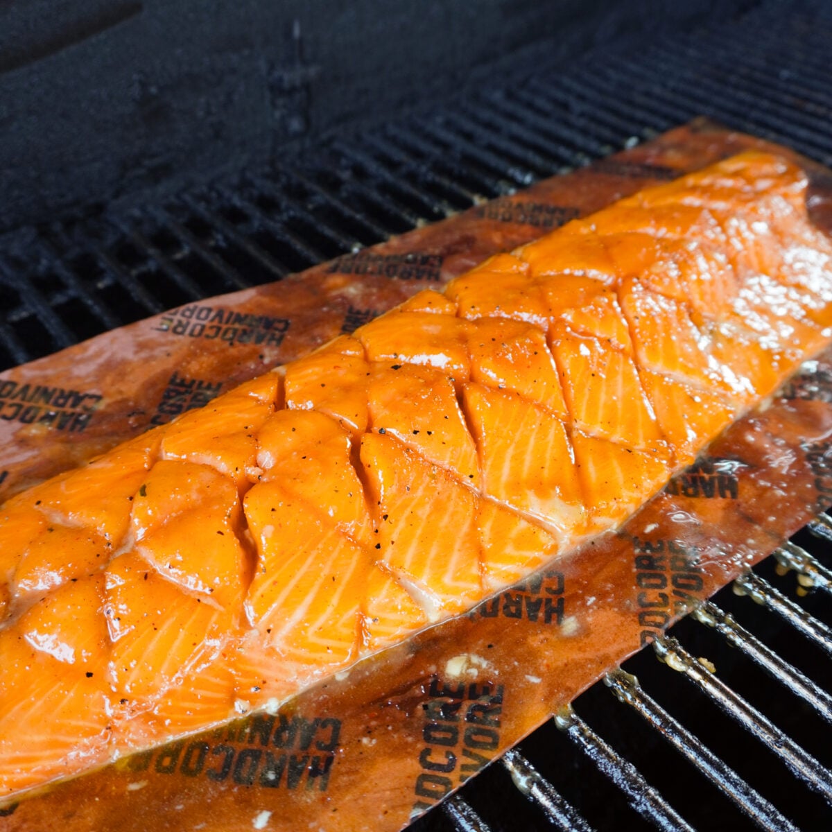 maple glazed salmon on grill.