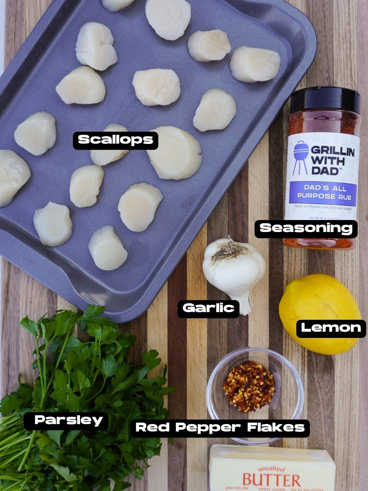 ingredients needed for grilled scallops.
