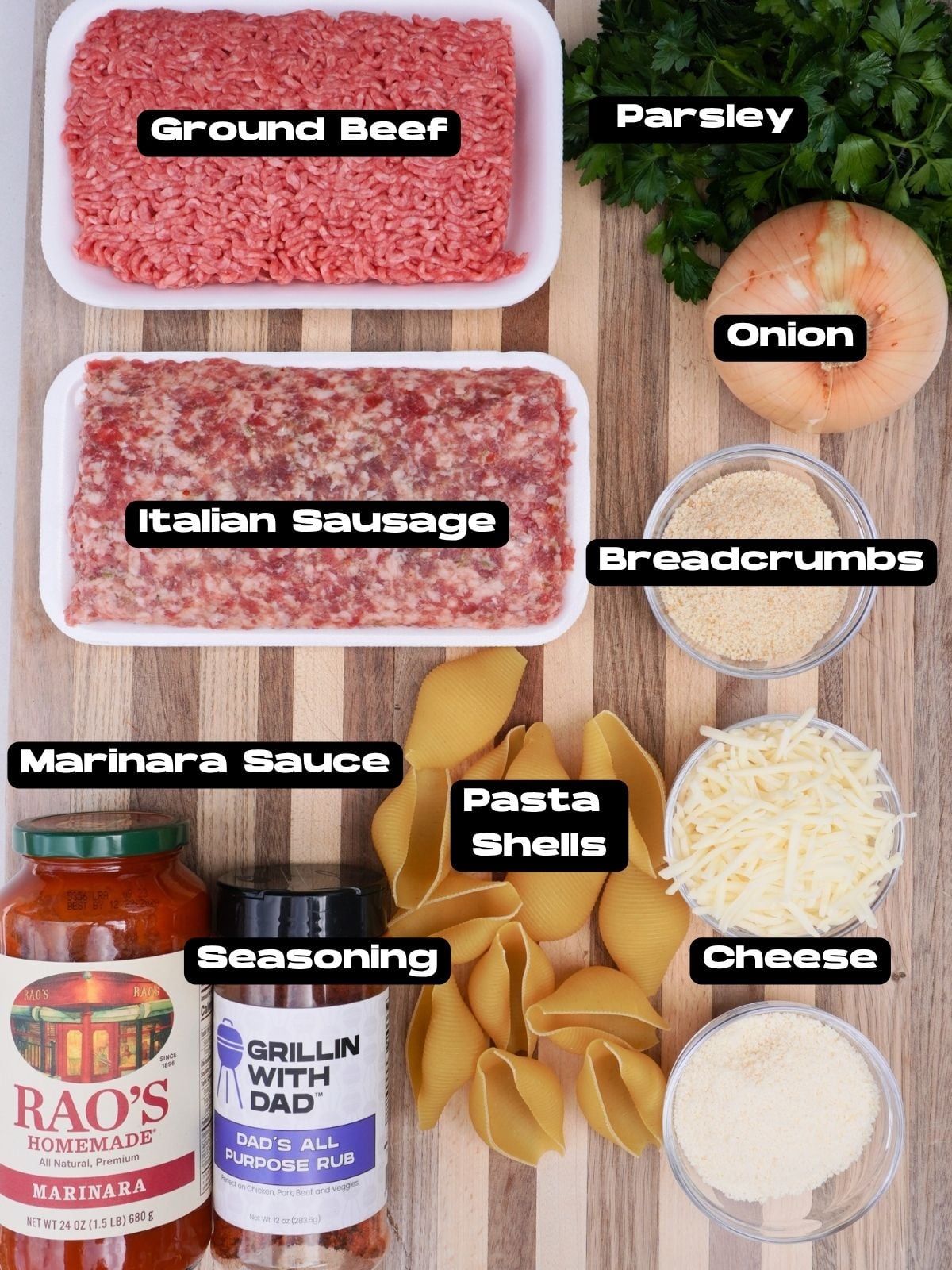 Smoked Stuffed Shells ingredients.