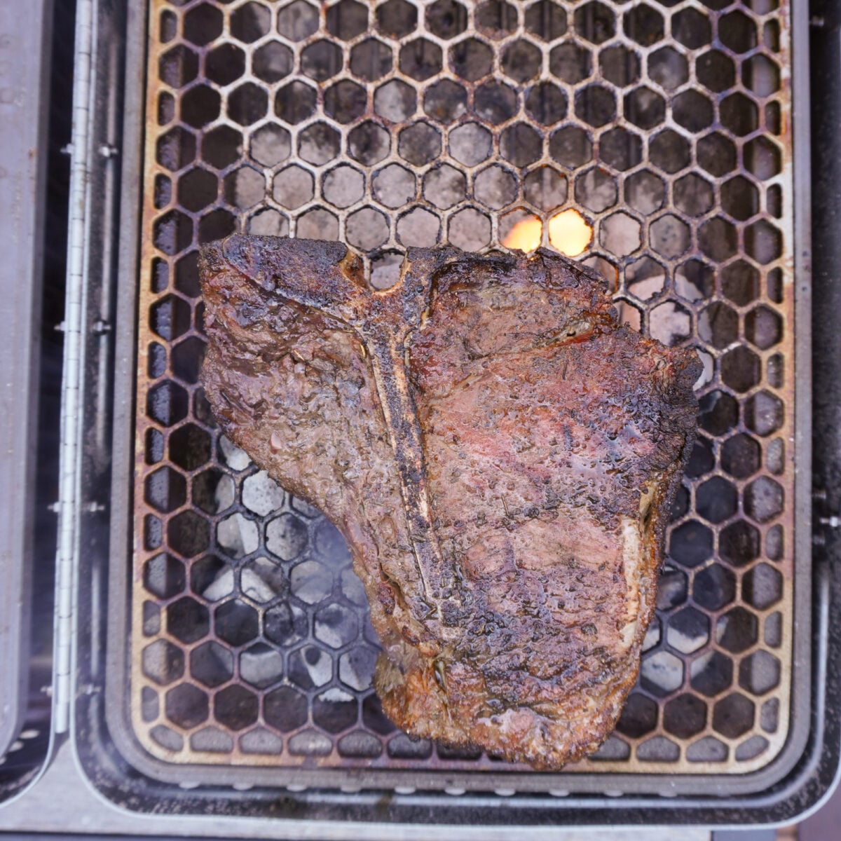 Steak grilled on indirect side.