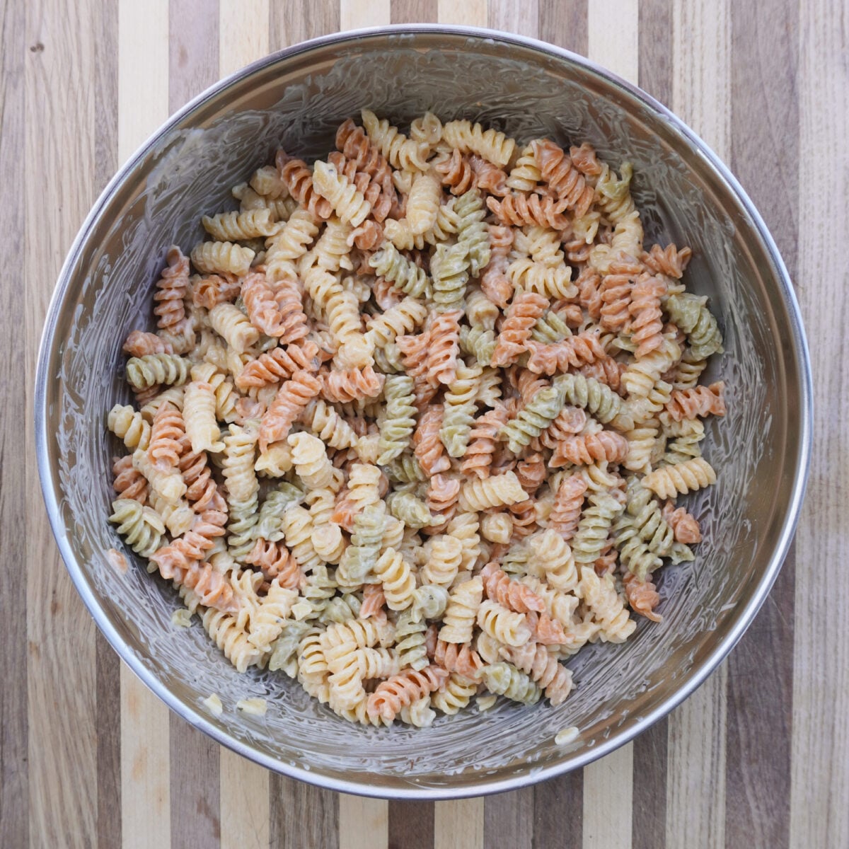 pasta noodles mixed in the creamy mayo dressing.