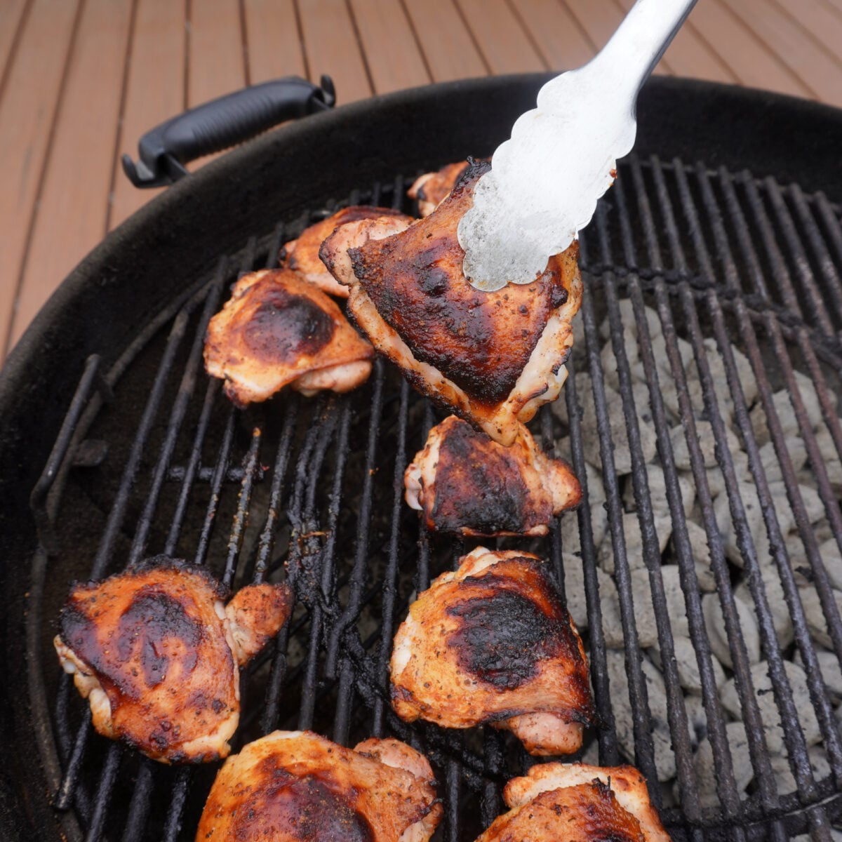 Perfectly grilled chicken thighs.