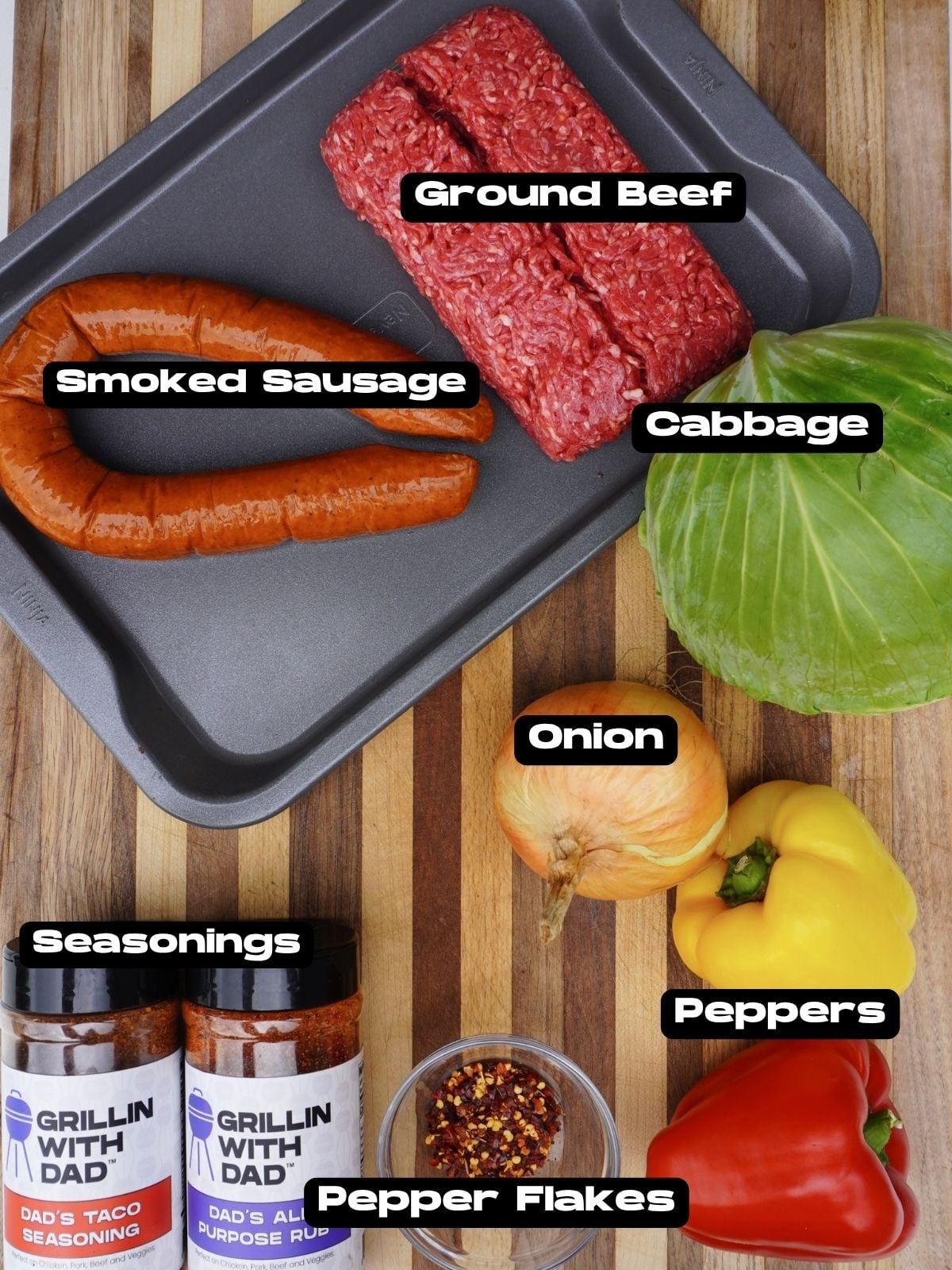 Ingredients needed to make Grilled Dirty Cabbage.