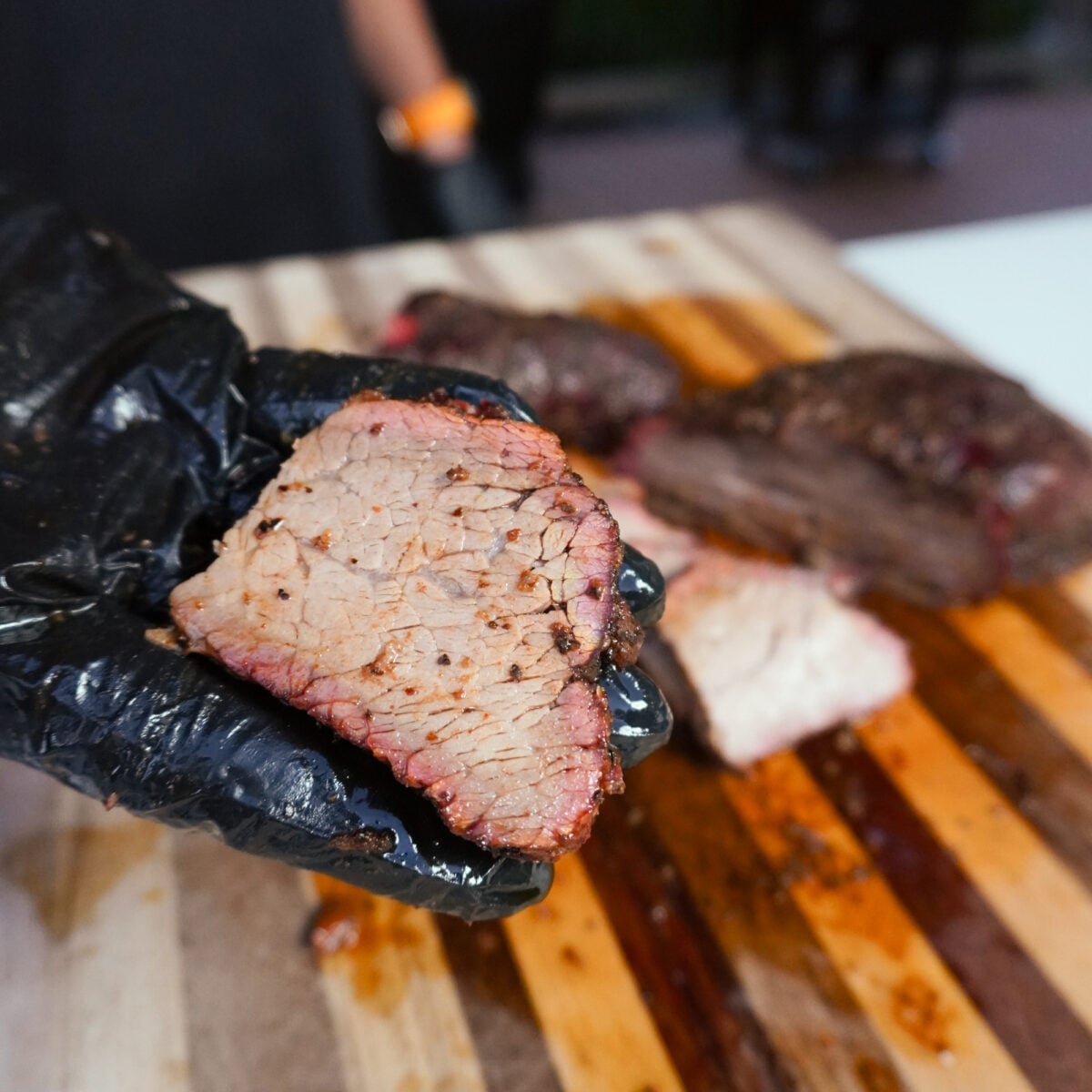 sliced tender and juice brisket style smoked tri tip.