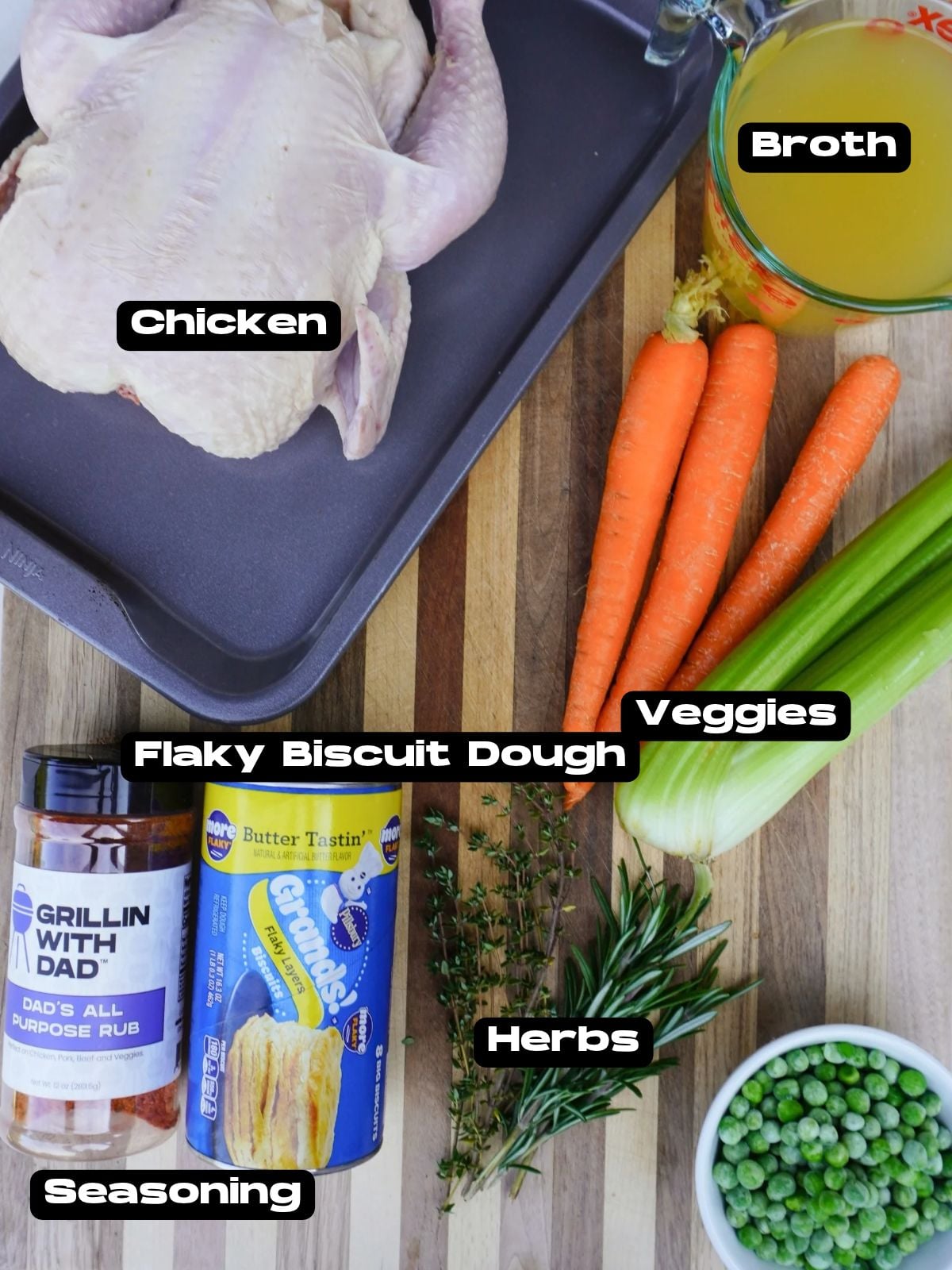 Ingredients needed to make smoked chicken pot pie.